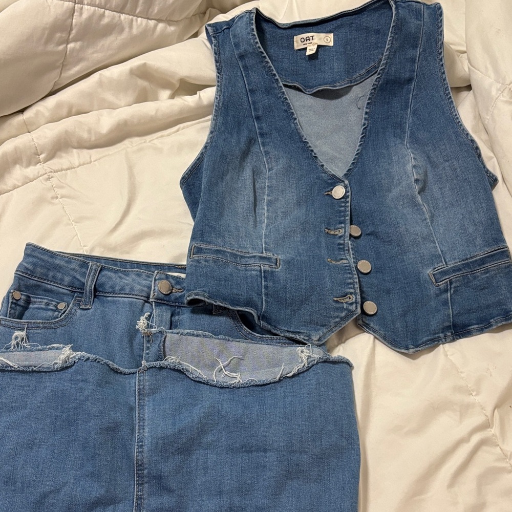 Women's Blue Denim Vest and Jeans Set